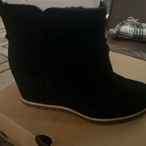 Black Suede Wedge Ankle Boots